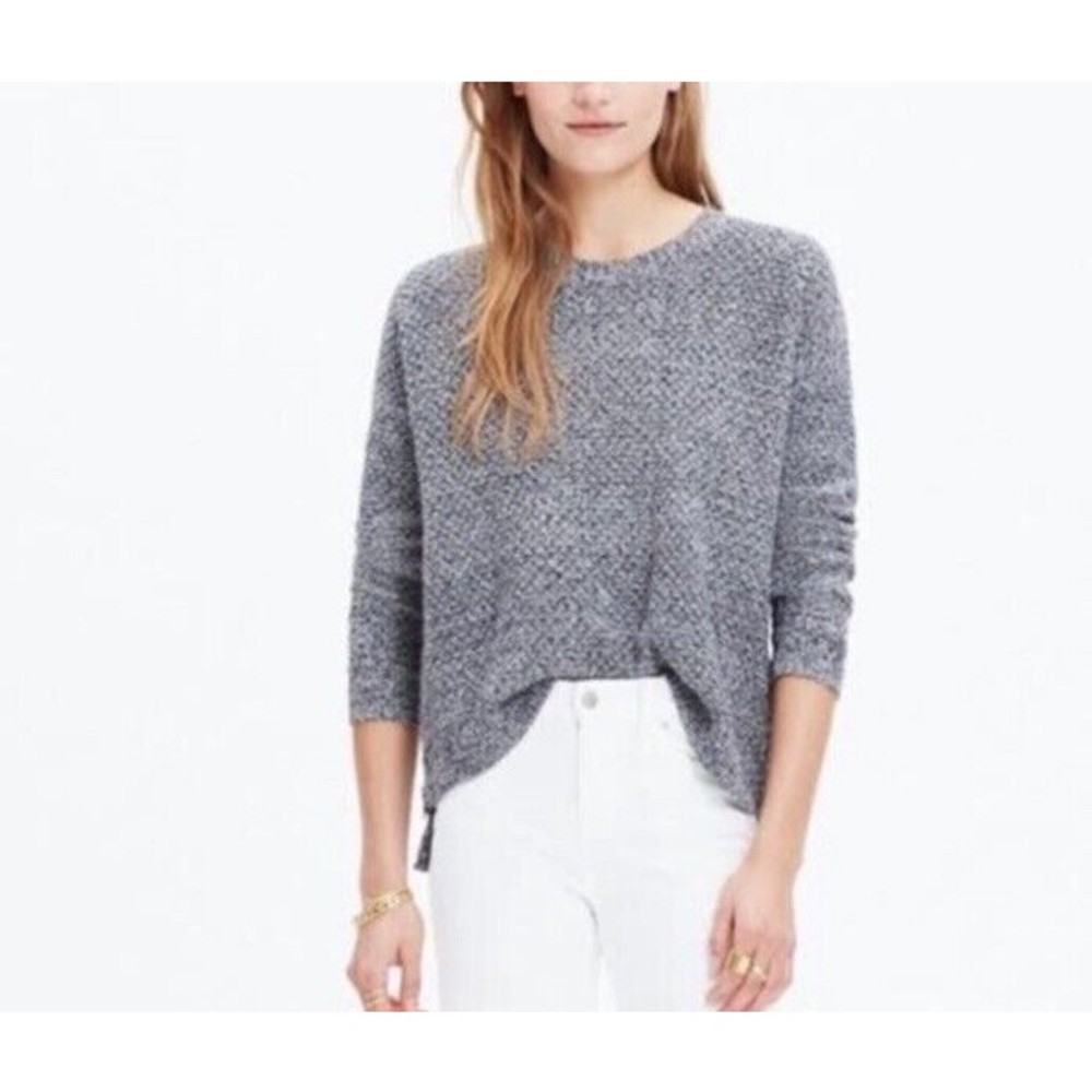 Madewell Navy White Knit Textured Landmark Side Zip Sweater Size XS
